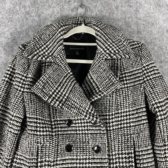 Banana Republic Wool Blend Coat Womens 6 Tall Houndstooth Double Breasted Preppy - Picture 2 of 14